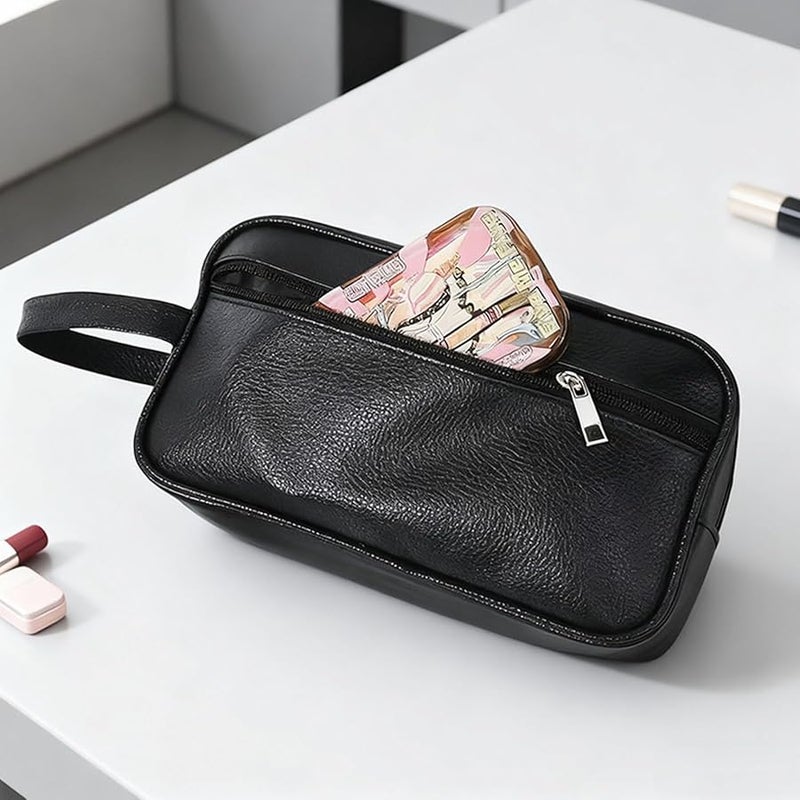 Waterproof Textured PU Toiletry Bag For Men Travel Organizer With Multiple Compartments - Image 3